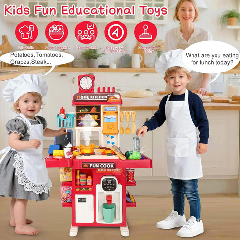 Drmukie Set Playset 3 4 5 Upgrade Toy Kitchen for Kids Toddlers Mini Kitchen with Spray Sink & Realistic Lighting