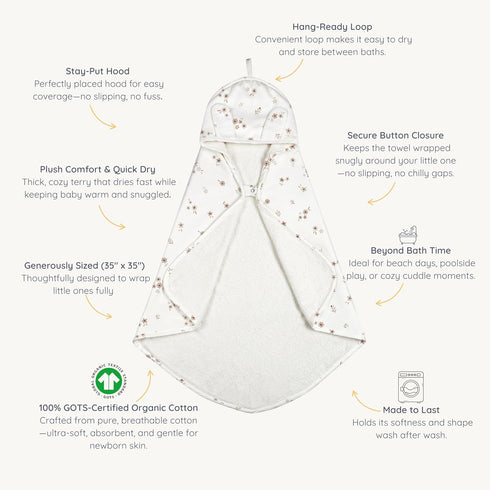 35"x35") MakeMake Organics Organic Cotton Hooded Towel Baby Toddler GOTS Certified Organic Cotton Beach Poncho Towel
