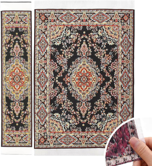 iLAND Miniature Dollhouse Accessories, Victorian Woven Rug 9.4” x 5.7” for 1/12 Scale Dolls (2pcs Time)