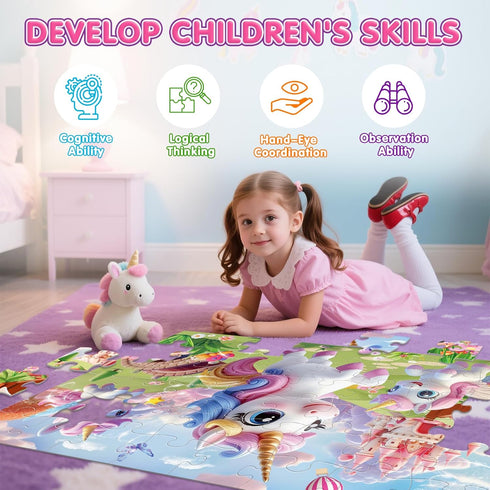Kids,48 3-5,Fun 4-8 Jumbo Floor Puzzle for Piece Unicorn Large Jigsaw Puzzles,Puzzle for Toddler Ages Educational