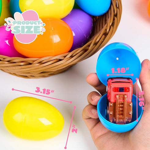 12 JOYIN Pcs Easter Eggs Filled with Toy Cars, Colorful Stuffed Eggs with Pull Back Die-Cast Cars for Easter Hunt Game