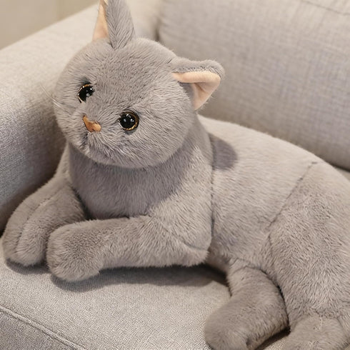 TUKVESZE 12 inch Gray Cat Plush Soft Plush Cat Toy, Realistic Black Cat Stuffed Animal Gifts for Boys and Girls (Gray)