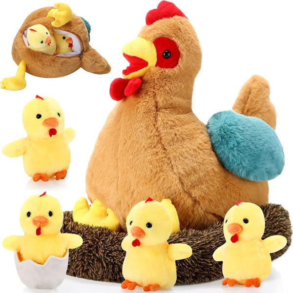 Skylety 6 Pcs Chicken Stuffed Animal with Baby Chicks Inside Chicken Plush
