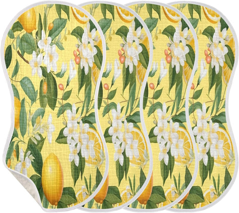 Bulletgxll Set 4, Lemon Flower Unisex Baby Burp Cloths of Soft Absorbent Organic Cotton Muslin Burping Cloths
