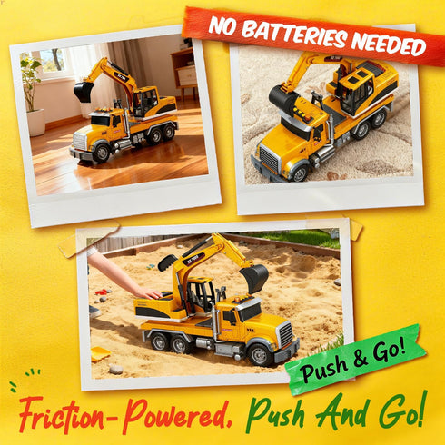 1:12 3, 4, 5, 6, 7 SMILESSKIDDO Excavator Toy - Large Friction Powered Excavator Truck Toy with Lights, Sounds, Toy