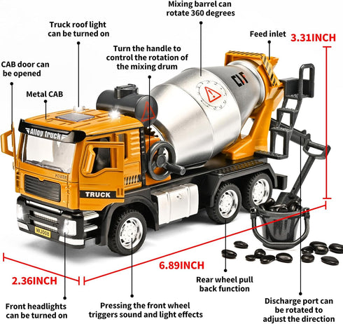 NOVAFUSION 3-5 Cement Mixer Truck Toys for Boys,Cement Mixer Toy Truck Metal Diecast Cab,Pull Back Mixer Trucks