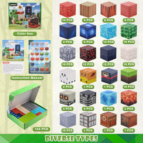 144PSC Set 6 7 8 9 Magnetic Building Block Toy - Stacking Construction to Cultivate STEM Skills for Boys and Girls