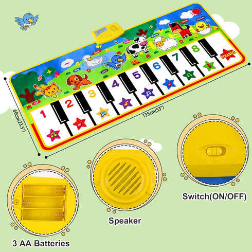 53" 23" 8 1 2 3 4 5 6 Piano Mat - x Musical Mat Animals Sounds Dance Mat for Kids Touch Play Dancing Mat Toy Gifts