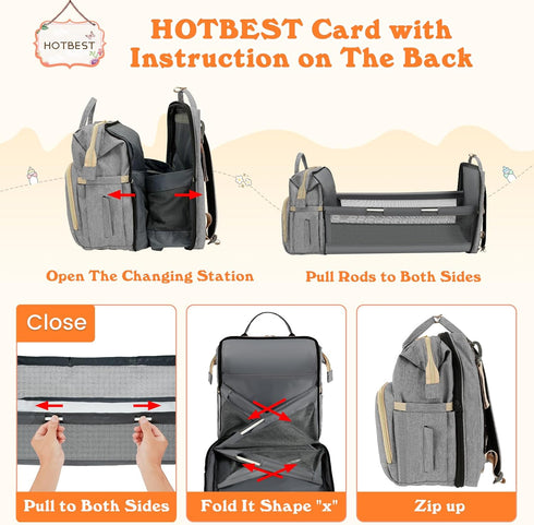 Backpack Pack HOTBEST Diaper Bag with Changing Station, Baby Essentials Travel Tote Multi function Waterproof Bag