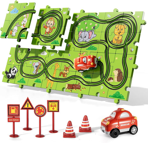 Bennol Toddler Toys for 3-5 Year Old Boys - 39 Jigsaw Puzzle Race Track Car Set for Kids