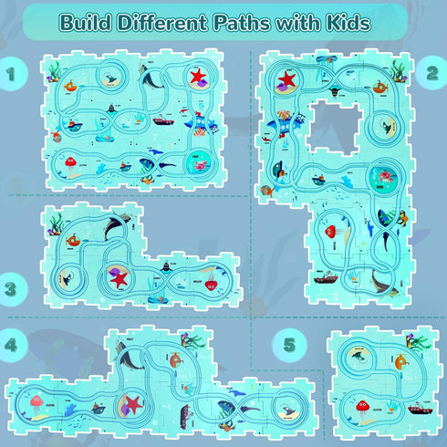 Set, 3-5 3 4 5 6 Puzzle Track Car Play Plastic Puzzles for Kids Ages with Vehicles, Electric Trolley Puzzle, Car Tracks