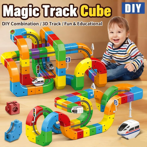 RMOKISIN Set, Set, 4-10 (51pcs) Electric Train Flexible Track Fusion Train DIY Race Car Track Building Kits with Train