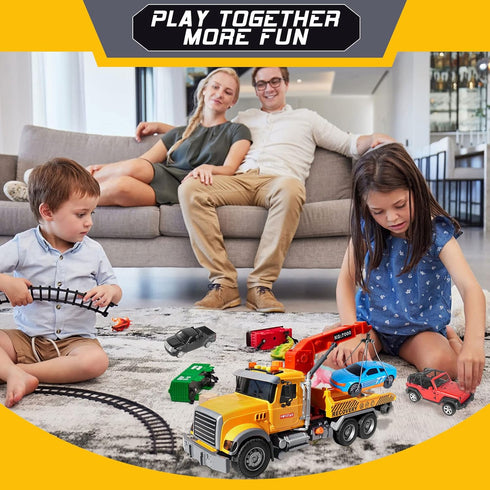 15" Big Truck Toys Set, Include Tow Truck, Racing Car, Metal Off-Road Car, Traffic Signs, Sound and Lights