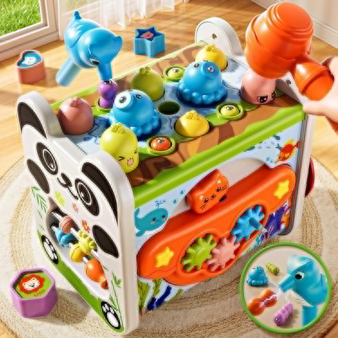XINNOVEL 6-in-1 3 Hammering 2+ Montessori Toys for Year Old, Pounding Toy with Xylophone, Number Maze, Spinning Gear