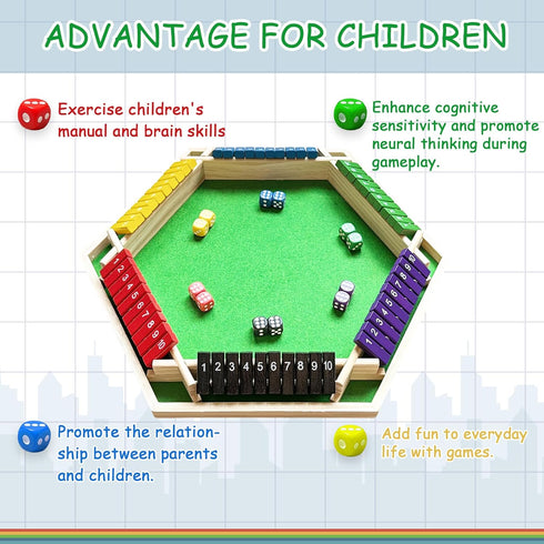 HENNAED 6-Player 1-10 Shut The Box Game Wooden Close The Box Math Game with Dice, Educational Family Board Game
