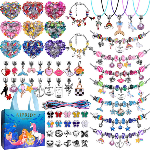 AIPRIDY Charm Bracelet Making Kit, Unicorn Mermaid Crafts Gifts Set for Girls 5-12 Years Old