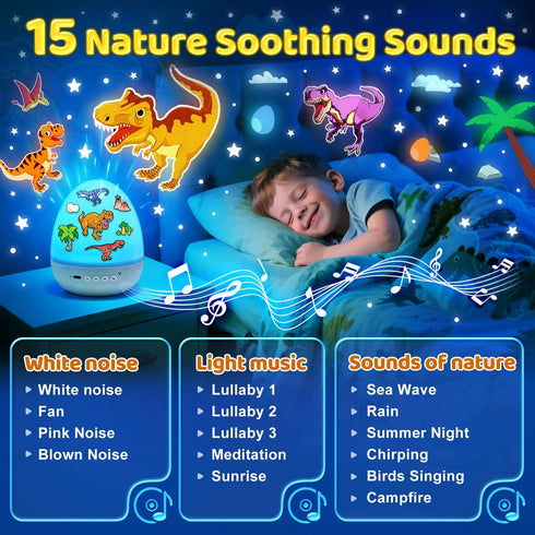 15 Sounds+12HD Films+360Rotating Dinosaur Egg Light for Nursery Sound Machine | Sleeping | Dnio Gifts for Kids Primal