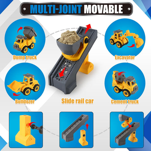 YIDESTARS 4 1 8 6 3lbs 3-6 Construction Sandbox with Lid - Vehicles with Conveyor, Castle Molds, Figures & Moldable