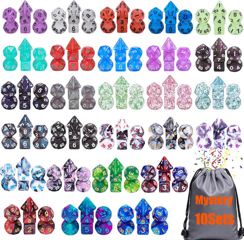 10 Sets Random Assortment Polyhedral RPG Mini Dice (70pcs), 10mm Mini DND Magic Dice Set for RPG