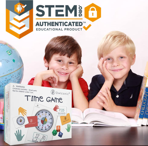OWLCONIC Learning Time Game, 128 Piece Teaching Aid for Kids to Learn Analog and Digital Time, Educational Resource Toy