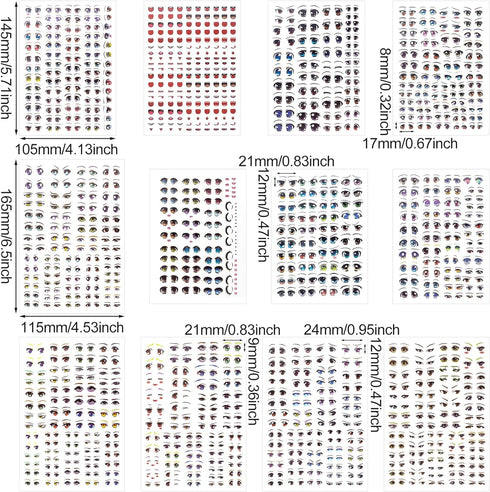 Joez 12Pcs Water Eye Stickers for Dolls, Cute Cartoon Eye Water Decals for Doll Clay Accessories