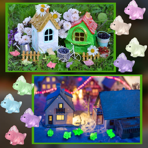 Liliful Mini Dinosaur Figures, 48 Pcs Luminous Tiny Dinosaurs for Mini Garden, Aquarium, Outdoor Party Favors