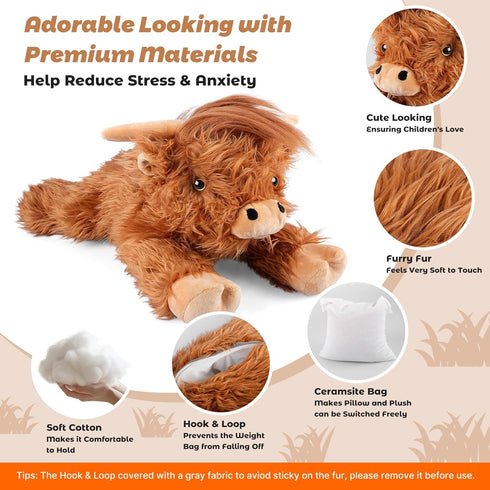 22" 4.5 lbs 2-in-1 & Large Laying Highland Cow Plush, Weighted Stuffed Animals for Adults and Kids, Cow Plushies