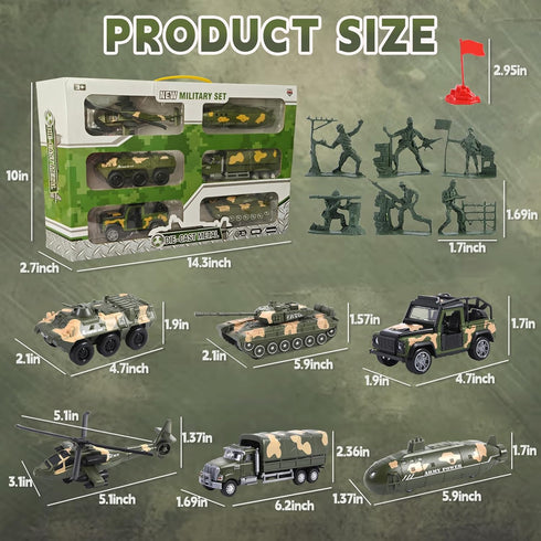 Set OTONOPI Military Vehicle Assorted Army Model Car Helicopter Submarine Tank Armored Car Panzer Transport Truck