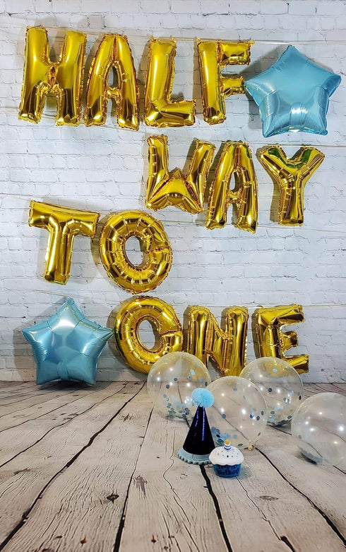 JeVenis 15 PCS Half Way To One Balloons for Boy Birthday Party Decorations, 1/2 Birthday Blue Balloons