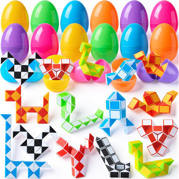 JOYIN 12 Pcs Prefilled Easter Eggs with Mini Snake Cubes Twist Puzzle