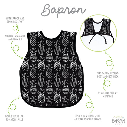 BapronBaby Pineapple Monochrome Bapron - Soft Waterproof Bib for Baby & Toddler, Machine Washable, Sz 6m-3T