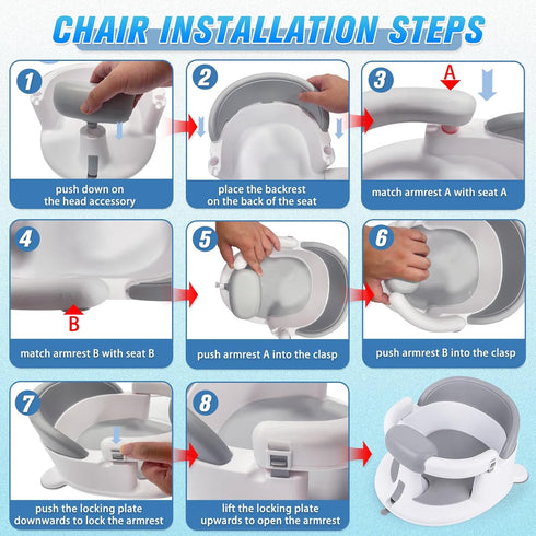6 Mostop Baby Bath Seat for Babies Months & Up - Non-Slip Infant Bathtub Chair with Suction Cups - Sit Up Bath Seat