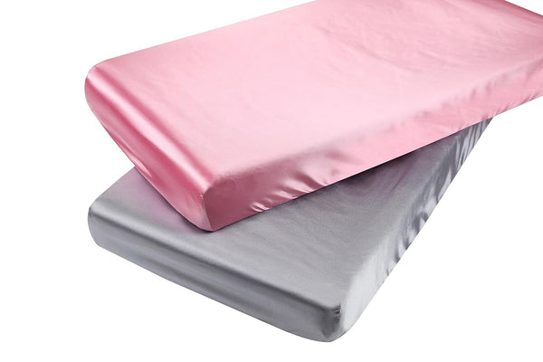 Tcmyyund Satin Fitted Crib Sheet Set 2 Pack Ultra Soft Silk 28x52 for