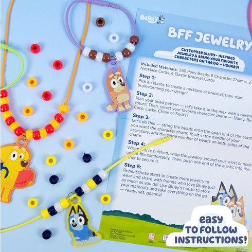Horizon Group USA Friendship Jewelry Kit with 150 Beads and 6 Charms, Bluey Storage Case Included for Kids