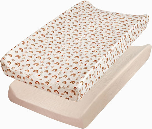 MY LITTLE ZONE Baby Changing Pad Covers Boy, 2-Pack Changing Table Sheets, 100% Cotton Muslin