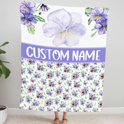 Personalized Violet Flower Baby Blanket, Custom Flower Baby Nursery Blanket, Violet Flower Receiving Bedding Blanket
