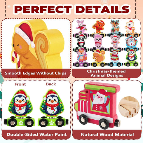 2025 Set, 24 Countdown Train Advent Calendar for Toddlers Kids - Magnetic Wooden Animal Train Gift Days Christmas