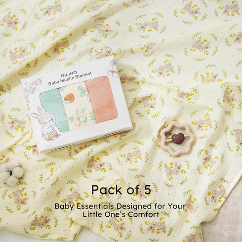 5 Pack Muslin Swaddle Blankets & Baby Burp Cloths, Soft & Breathable Cotton Baby Blankets, Receiving Blankets