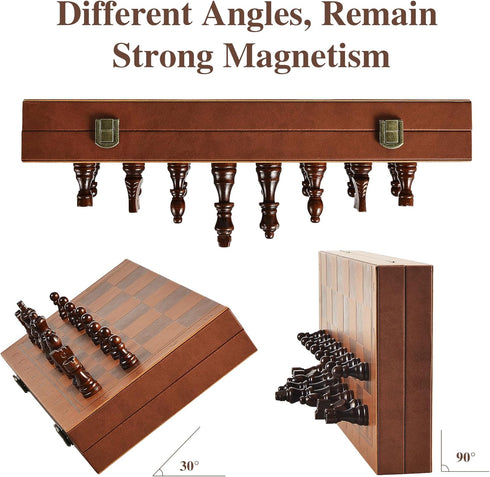Set 15.4" 2 OUMODA Magnetic Chess for Adult Kid, Leather Chess Board with Handmade Chess Piece Including Extra Queens