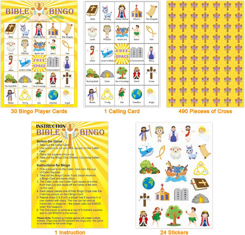 ADELULU 30 Players Bible Bingo Game for Kids - Vacation Sunday School Christian Church Game - Activities Easter Gifts