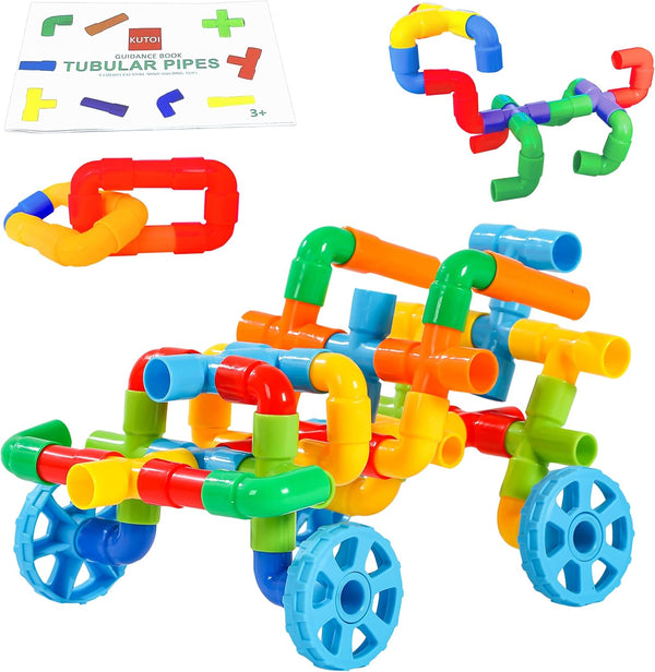 Pipe Building Toys, Educational Tubular Pipes for Kids 3+, STEM Building Blocks Set with 72 Pcs Stim Toy