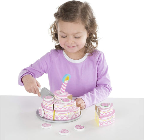 Set Set 3+ Melissa & Doug Triple-Layer Party Cake Wooden Play Food - Birthday Cake Pretend Food Play for Toddlers, Kids