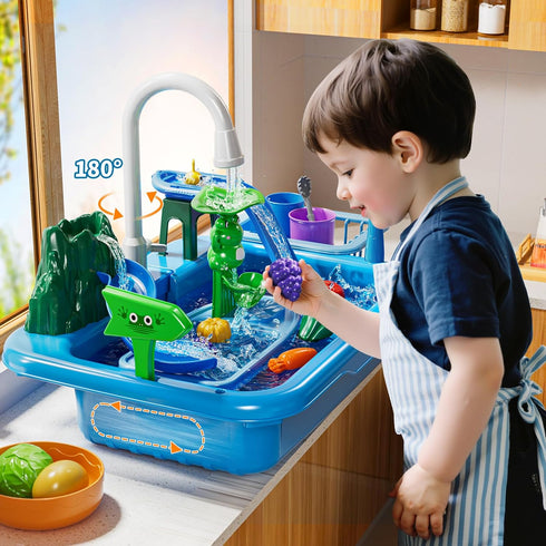 2 3 4 5 6 3-8, Summer JUKUDAHU Water Table Play Sink Toy for Kids Years Old - Outdoor Kitchen with Running Water