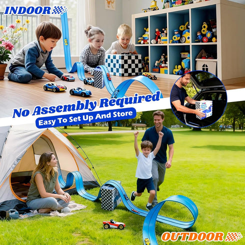 15 1/64th 3+ Flexible Race Track Toys for Kids: Ft Flex Race Car Ramp Track with Suction Cups - Rolls Up Portable DIY