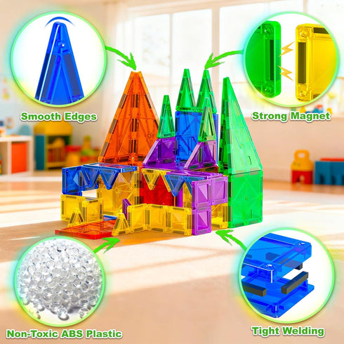 Set 3+ NEOROD Mini Magnetic Tiles Travel Portable STEM Building Blocks for Quiet Play on The Go | Compact Magnet Toys