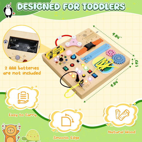 3+ MoKo Montessori Busy Board Toys for Years Old Wooden Sensory Toys Board with LED Light Up Switch, Locks, Zippers