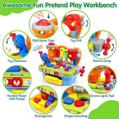 Toys for 1 Year Old Boy, Musical Learning Workbench for Toddler Toys Age 1-2, Birthday Gifts for Early Education