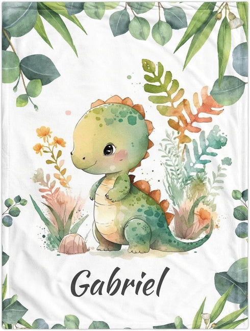 Novusopt Personalized Baby Blanket,Custom Dino Blanket Girl Boy-Dinosaur Customized Baby Blanket with Name,Kids