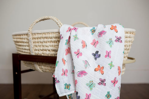 Lulujo Baby 100% Cotton Muslin Swaddle Blanket, 47 x 47-Inches, Butterfly Design