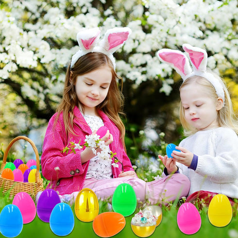 100 2.4" 6 PCS Plastic Easter Eggs with Golden Eggs, Empty Fillable Bright Colorful Eggs for Kids Boys Girls Easter